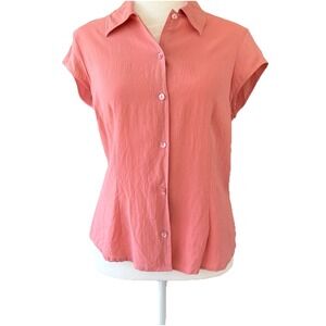 ANNA AND FRANK Rose Pink 100% Silk Cap Sleeve Top Size M Classic Workwear Fitted